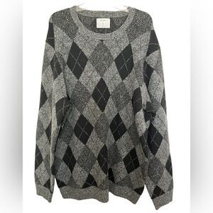 Old Navy Black/Gray Long Sleeve Argyle Thick Knit Grandpa Sweater XXL Tall